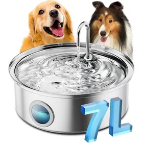 Meilleurs prix pour 7L Fontaine pour Chiens Fontaine Chien en Acier Inoxydable avec fenêtre de visualisation Fontaine Eau avec lumière L FONTAINE A EAU
