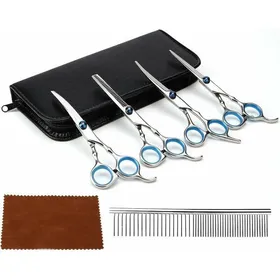 Meilleurs prix pour Ciseaux de toilettage pour chien 5 pices en acier inoxydable avec peigne et chiffon de nettoyage pour couleurs multiples Largeight