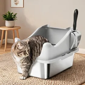 Comparer les prix de Bac à litière dintérieur en acier inoxydable bords hauts pelle incluse 43 1 x 33 2 x 25 4 cm