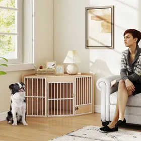 Meilleurs prix pour Cage dangle pour chien table dappoint avec porte rotative pour petits et moyens chiens 113 x 80 x 64 cm chêne