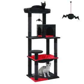 Meilleurs prix pour PAWZ Road Arbre à Chat Design Spacieux Grande Hamac Dur Stable Avec Hamac et belle maison pour chat - Noir - 143 cm