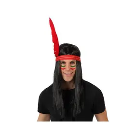 Comparer les prix de Perruque d'Indien Noir - ATOSA - Cheveux longs et raides - Bandeau rouge et or - Plume rouge