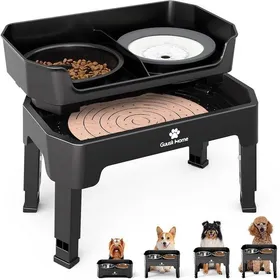 Comparer les prix de Gamelle Chien Surelevee Rehausseur Ajustable Porte Support Gamelles Anti Eclaboussure Grand Chien Pliable Anti Glouton Inox Double