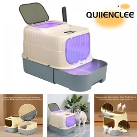 Comparer les prix de Bac à litière pour chat 37*49*37cm  avec fonction désodorisante entièrement fermé et anti-éclaboussures gris QUIIENCLEE