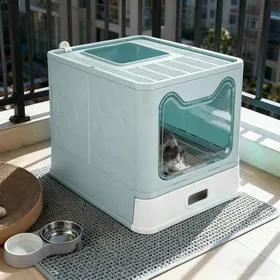 Meilleurs prix pour BAC À LITIÈRE ANTI-ÉCLABOUSSURES AVEC PELLE À LITIÈRE HOMEWELL BASE EN ACIER INOXYDABLE BLEU 51 X 41 X 38 CM