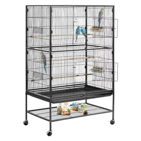 Meilleurs prix pour Cage à oiseaux 80x52x132 cm Volière pour oiseaux Toit plat Cage à perroquet sur pied avec roulettes pour mésange bleue calopsitte