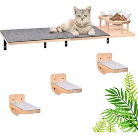 Meilleurs prix pour Hamac Mural Pour Chat Avec 2 Bols De Nourriture Pour Chat Et 3 Étapes, 2 Perchoirs Recouverts De Feutre, Meuble Pour Chat, Éta