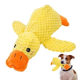 Meilleurs prix pour Jouet canard apaisant chien - 1 pc-25CM Jouet à mâcher peluche jaune couineur Oreiller confortable intérieur extérieur -