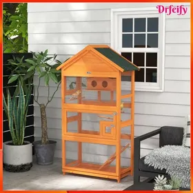 Comparer les prix de Cage à oiseaux sur pied - AKOZON - 9350 - Bois/structure acier - Toit asphalte imperméable - 92×52×171 cm