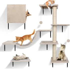 Comparer les prix de Mur D'Escalade Pour Chat - Grand Pont Suspendu - Colonnes À Gratter Avec Sisal - Étagère Murale De Repos Et De Jeu Avec Boule