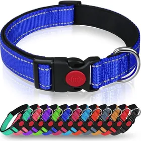 Meilleurs prix pour Collier de chien réfléchissant - Phoesky - Personnalisé - Boucle de sécurité - Nylon réglable - Bleu marine - XL