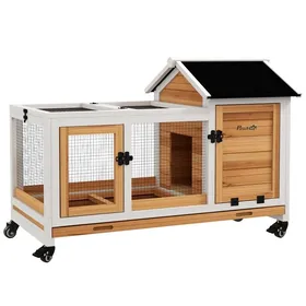 Meilleurs prix pour clapier 108x58x735cm avec roues pour lapins nains & cochons dInde - Habitat mobile extérieur jaune - Parc grillagé