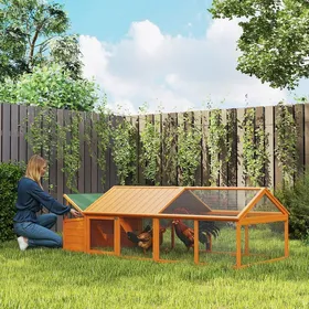 Meilleurs prix pour Poulailler de jardin en bois pour 4-8 poules 240 x 1125 x 76 cm orange grillage métallique et toit ouvrant