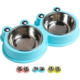 Meilleurs prix pour Gamelles doubles pour chiens et chats en acier inoxydable de qualité supérieure antidérapantes et au design mignon (bleu)