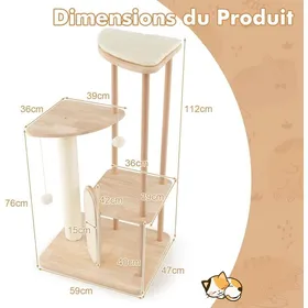 Meilleurs prix pour GIANTEX Arbre à chat multi-niveaux 112 cm Tour en bois pour chat avec poteau à griffer en sisal perchoir rembourré 2 jouets