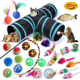 Comparer les prix de Ensemble de jouets pour chat 27 pices jouets pour chat jeux et tunnels pour chaton balles plumes poissons souris PZCC