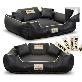 Comparer les prix de Lit pour chien KINGDOG ECO LEATHER 100x75 cm personnalisé amovible antidérapant noir