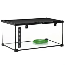 Meilleurs prix pour Terrarium pour Reptiles Anti-Évasion avec Couvercle Grillagé et Thermomètre - TCQPZ - Étanche en Verre et Acier Noir 50 × 30 × 25 cm