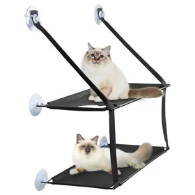 Meilleurs prix pour Hamac de Fenêtre pour Chat - Double Couche - 6 Ventouses Puissantes - Amovible Lavable - Résistant aux Griffes - Max 15KG