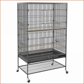 Comparer les prix de Volière pour oiseaux - PawHut - Avec perches rangement portes verrouillables et roues - Gris