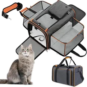 Comparer les prix de Sac transport chat/chien extensible – filet respirant matelas amovible pour avion/train/voiture orange .