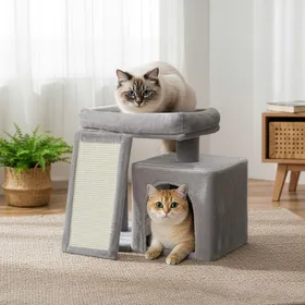 Meilleurs prix pour Arbre à Chat avec Planche à Griffer 2 Couchages 48 cm de Haut Gris