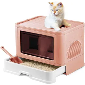 Comparer les prix de MIPAN Bac à Litière pour Chat Portable,WC pour Chats avec Couvercle,Grande Maison de Toilette Chat Pliable rose
