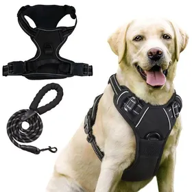 Comparer les prix de Laisse pour chien réfléchissante anti-traction avec harnais intégré en polyester noir taille M