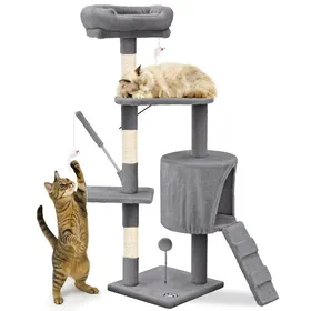 Meilleurs prix pour VOUNOT® Arbre à chat 112cm multi niveaux gris - avec griffoir niche jouet et plateforme - arbre à grimper