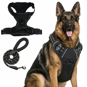Comparer les prix de Laisse réfléchissante anti - Traction pour chien avec harnais intégré type gilet polyester noir taille L