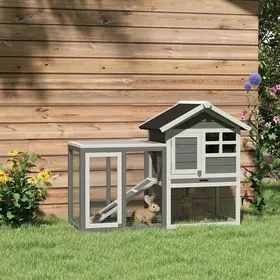 Comparer les prix de Clapier cage à lapins multi-équipé : niche supérieure avec rampe plateau excrément fenêtre + enclos  extérieur sécurisé 2 portes