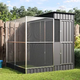 Comparer les prix de Volière avec extension - vidaXL - 209x203x216 cm - Argent - Acier galvanisé - Grille 1x1 cm - Porte verrouillable