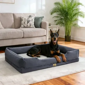 Comparer les prix de Panier pour Chien Grande Taille - UNHO - 127x94cm - Coussin Déhoussable et Lavable - Gris