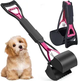 Meilleurs prix pour Ramasse-crottes 60 cm avec long manche solide et pince dentelée pliable pour ramasser les déjections des chiens et chats (rose)