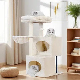 Meilleurs prix pour Arbre à chat escalier - JOZSI - Arbre 92 cm avec grande plateforme2 nichespoteaux sisalpeluche avec clochetteintérieurbeige