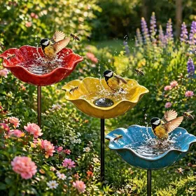 Meilleurs prix pour 3pcs Piquet jardin décoratif - Motif fleur en métal Résistant aux intempéries - Bain oiseaux et abreuvoir abeilles