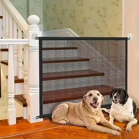 Meilleurs prix pour Barrière de sécurité chien 180×72 cm – maille respirante pliable sans perçage installation crochets