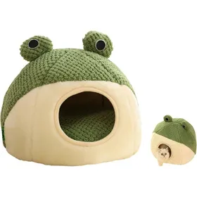 Meilleurs prix pour Grotte pour chat intérieur - DOK - Forme de grenouille - Coussin amovible - Lavable - 40x40x37 cm - Antidérapant