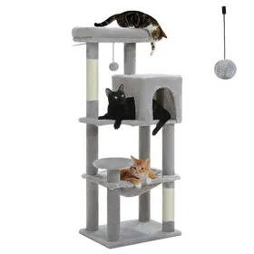 Comparer les prix de PAWZ Road Arbre à chat Design Spacieux Grande Hamac Dur Stable Avec hamac et belle maison pour chat-S Gris 113cm