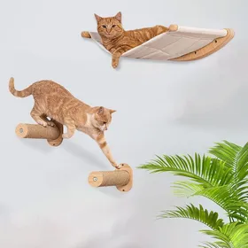 Meilleurs prix pour JEOBEST Arbre à Chat Mural Mur d'escalade pour Chat avec 2 poteau d'escalade pour chat, Hamac pour Chats Mur 3 pièces