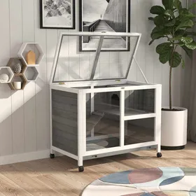 Meilleurs prix pour MOTHINESSTO877-Cage à lapin clapier sur roulettes petit enclos animaux en bois massif 2 étages toit ouvrant plates-formes 915 x 53
