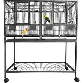 Comparer les prix de Cage à Oiseaux 43 Pouces Roulettes Grande Volière en Fer Forgé Pour Perroquets Perruches Avec Bac Coulissant Perchoirs Bois