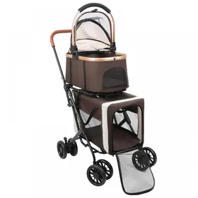 Meilleurs prix pour Poussette Double Couche for Chiens et Chats - Avec fenêtre en maille et 4 Roues - Légère et Pliable - 46x58x97 cm - Marron