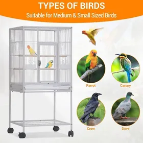 Comparer les prix de Cage à Oiseaux 41 Pouces - Grande Volière pour Perruches Perroquets Cockatiels - Roulettes & Plateau Nettoyable - Blanc