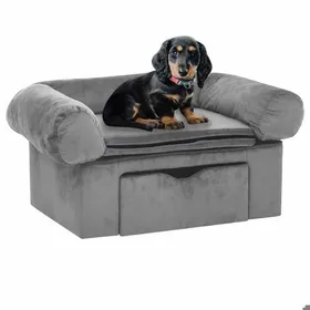 Meilleurs prix pour Automne/hiverCanapé pour chien avec tiroir Gris 75x50x38cm Peluche - HAuteur:38cm - Grande Taille &FR_980546