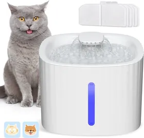 Meilleurs prix pour 3L Fontaine à Eau pour Chat Chien avec 3 Filtre à Charbon Actif, Distributeur Eau pour Chat Silencieux LED Fenêtre de Niveau d'eau