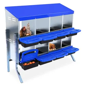Meilleurs prix pour Pondoir Poules Pondeuses 8 Compartiments Poulailler en Métal Bac de Récupération Ponte Anti-rouille Pied Pondoir Bleu