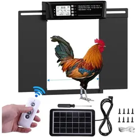 Meilleurs prix pour Porte poulailler auto solaire extra large – 39x29 cm – LCD télécommande minuterie – noir