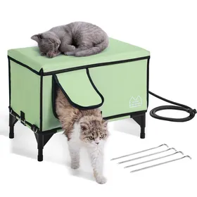 Comparer les prix de Maison Chat Surélevée Chauffante-VEVOR-Niche Chat Extérieur avec Coussin Chauffant,Minuterie-pour Rester au Chaud-Vert-L