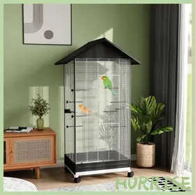 Meilleurs prix pour Cocosity Cage Oiseau Sur Pied Volière Oiseaux Intérieure Sur Roulettes 2 Mangeoires 8 Perchoirs 79 X 65 X 155 Cm Fil DAcier Noir